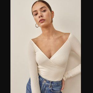 Reformation Minnie Knit Top, Sz L, Cream